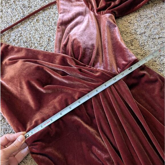 Revelry Vera Velvet V neck Long Sleeve Front Slit Wrap Maxi Dress, size 6 - Picture 10 of 10